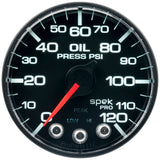 Autometer Spek-Pro Gauge Oil Press 2 1/16in 120psi Stepper Motor W/Peak & Warn Blk/Blk - P325324