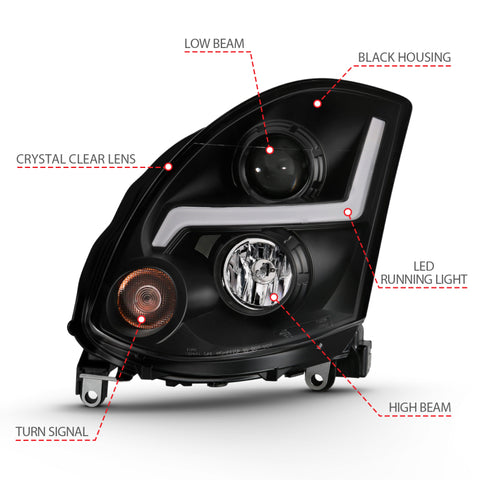ANZO 2003-2007 Infiniti G35 Projector Headlight Plank Style Chrome (HID Compatible, No HID Kit ) - 121558