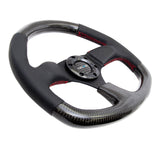 NRG Carbon Fiber Steering Wheel (320mm) Flat Bottom & Leather Trim w/Red Stitching - ST-009CFRS