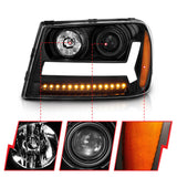 ANZO 2006-2009 Chevrolet Trailblazer Projector Headlights w/ Plank Style Design Black w/ Amber - 111390