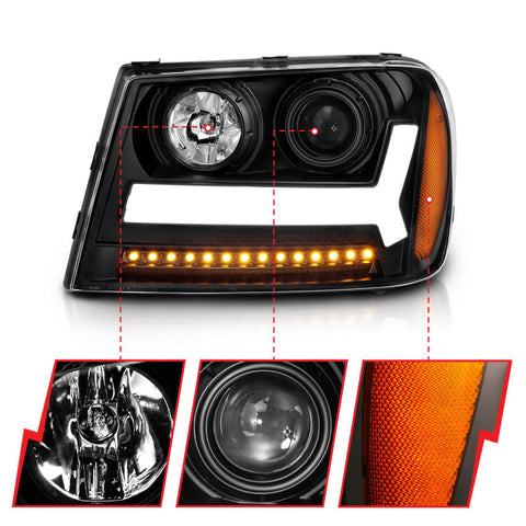 ANZO 2006-2009 Chevrolet Trailblazer Projector Headlights w/ Plank Style Design Black w/ Amber - 111390