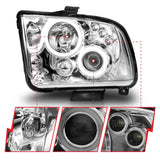 ANZO 2005-2009 Ford Mustang Projector Headlights w/ Halo Chrome - 121162