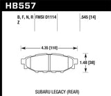 Hawk 08 WRX Rear Performance Ceramic Street Brake Pads - HB557Z.545