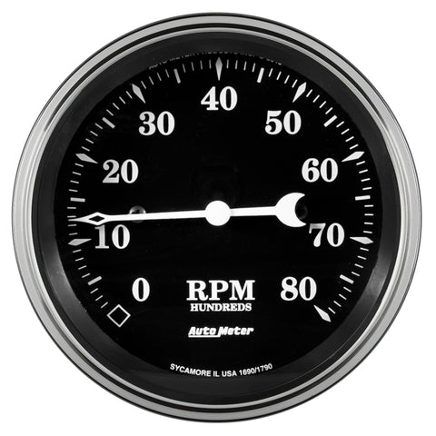 Auto Meter Gauge Tachometer 3 3/8in 8k RPM In-Dash Old Tyme Black - 1790
