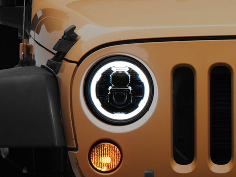 Raxiom 07-18 Jeep Wrangler Axial Series 7-Inch LED Headlights w DRL/ Black Housing - Clear Lens - J178741