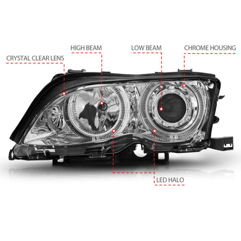 ANZO 2002-2005 BMW 3 Series E46 Projector Headlights w/ Halo Chrome - 121212