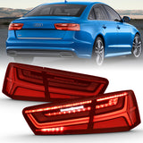 ANZO 2012-2018 Audi A6 LED Taillight Black Housing Red/Clear Lens 4 pcs (Sequential Signal) - 321353