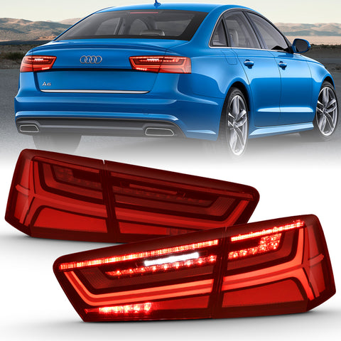 ANZO 2012-2018 Audi A6 LED Taillight Black Housing Red/Clear Lens 4 pcs (Sequential Signal) - 321353