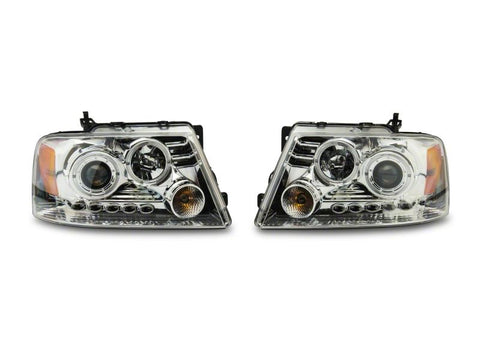 Raxiom 04-08 Ford F-150 Dual LED Halo Projector Headlights- Chrome Housing (Clear Lens) - T542850