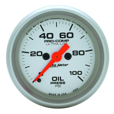 Autometer Ultra-Lite 52mm 0-100 PSI Full Sweep Electronic Oil Pressure Gauge - 4353