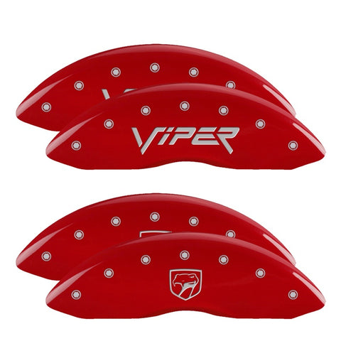 MGP 4 Caliper Covers Engraved Front Gen 2/Viper Engraved Rear Gen 2/Snake Red finish silver ch - 12203SSNPRD