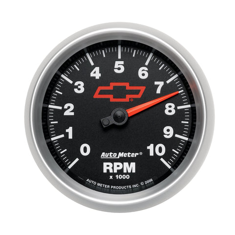 AutoMeter Gauge Tachometer 3-3/8in. 10K RPM In-Dash Chevy Red Bowtie Black - 3697-00406
