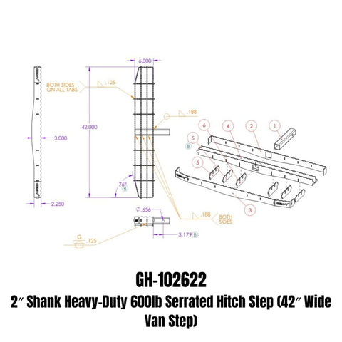 Gen-Y Phantom XL 2in Shank Heavy-Duty 600lb Capacity Serrated Hitch Step - 42in Wide Step - GH-102622