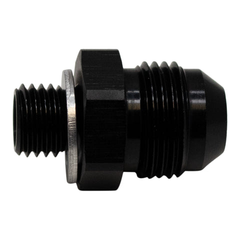 DeatschWerks 8AN Male Flare to M12 X 1.5 Male Metric Adapter (Incl Washer) - Anodized Matte Black - 6-02-0617-B