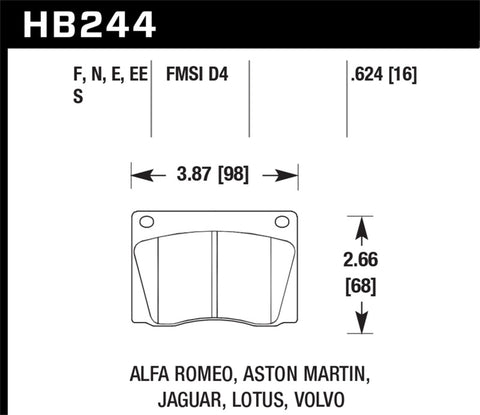 Hawk Blue Jaguar/Aston Martin/Alfa Romeo/Lotus Blue-9012 Front Race Brake Pads - HB244E.624