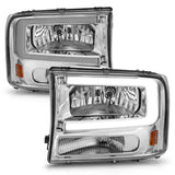 ANZO 99-04 Ford F250/F350/F450/Excursion (excl. 99) Crystal Headlights - w/ Light Bar Chrome Housing - 111550