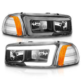 ANZO 99-17 GMC Sierra/Denali Headlights Black Amber (w/C Light Bars) - 111522