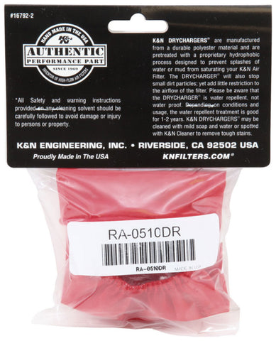 K&N Drycharger Air Filter Wrap for RA-0510 - Red - RA-0510DR