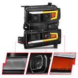 ANZO 19-22 Chevrolet Silverado 1500 LED Proj HL w/Lgt Bar SwBk Seq. Blk w/In. Light - Driver Side ON - 111566-L