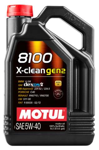 Motul 5L Synthetic Engine Oil 8100 X-CLEAN Gen 2 5W40 - 109762