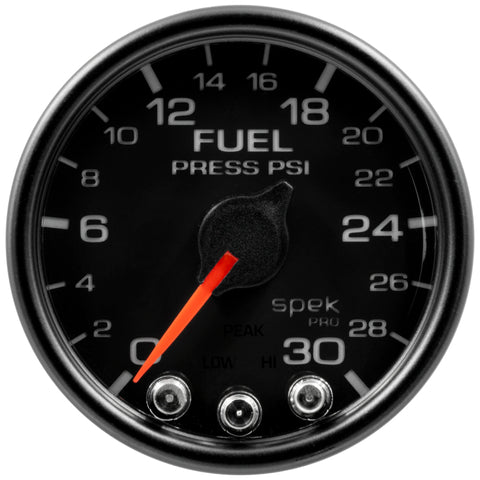 Autometer Spek-Pro Gauge Fuel Press 2 1/16in 30psi Stepper Motor W/Peak & Warn Blk/Blk - P31632