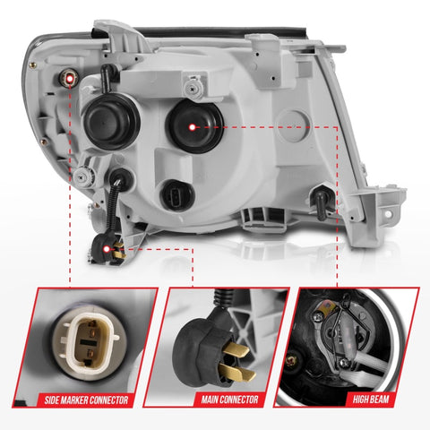ANZO 2005-2011 Toyota Tacoma Projector Headlights w/ Light Bar Chrome Housing - 111518