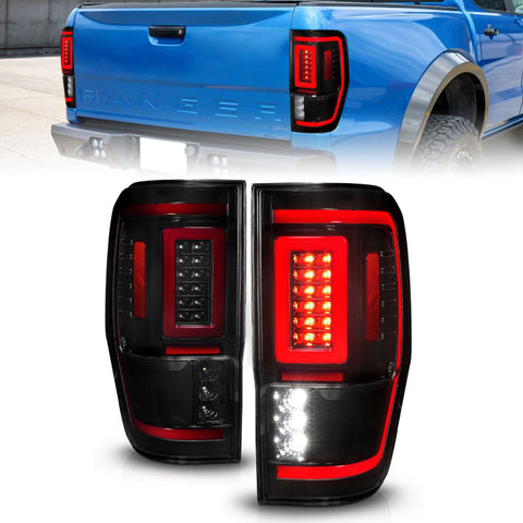 ANZO 19-22 Ford Ranger Full LED Taillights w/ Lightbar Sequential Signal Black Housing/Smoke Lens - 311447