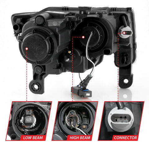 ANZO 2017-2018 Jeep Grand Cherokee Projector Headlights w/ Plank Style Switchback - Black w/ Amber - 111418