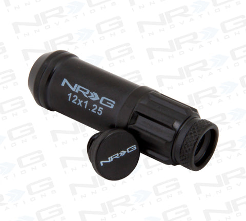NRG 700 Series M12 X 1.25 Steel Lug Nut w/Dust Cap Cover Set 21 Pc w/Locks & Lock Socket - Black - LN-LS710BK-21