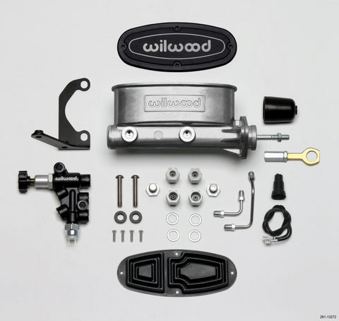 Wilwood HV Tandem M/C Kit w L/H Bracket & Prop Valve - 7/8in Bore-W/Pushrod - Early Mustang - 261-13272