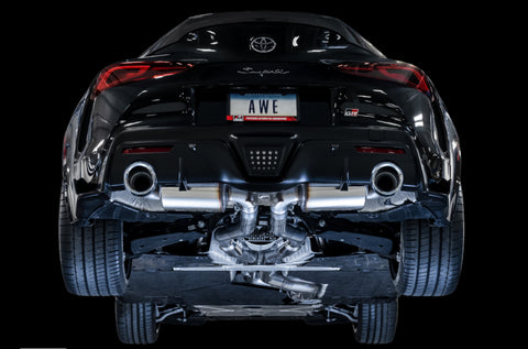 AWE Tuning 2020 Toyota Supra A90 Resonated Touring Edition Exhaust - 5in Chrome Silver Tips - 3015-32118