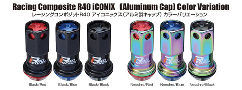 Project Kics 12X1.25 Neo Chrome R40 Iconix Lock & Lug Nuts - 16+4 (Black Cap) - WRIA13NK