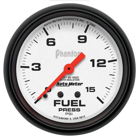 Autometer Phantom 2 5/8in 15psi Mechanical w/ Isolator Fuel Pressure Gauge - 5813
