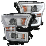 ANZO 2015-2016 Ford F-150 Projector Headlights w/ Plank Style Design Chrome w/ Amber - 111348