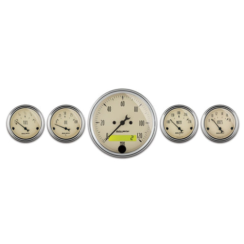 AutoMeter Gauge Kit 5 Pc. 3-1/8in. & 2-1/16in. Elec. Speedometer Antique Beige - 1809