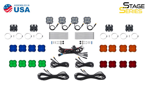 Diode Dynamics Stage Series SXS Rock Light Installer Kit - RGBW M8 w/Controller (4-pack) - DD7751C