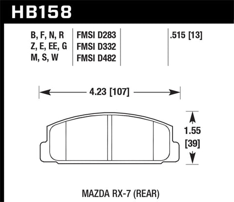 Hawk 86-95 Mazda RX-7 HPS Street Rear Brake Pads - HB158F.515