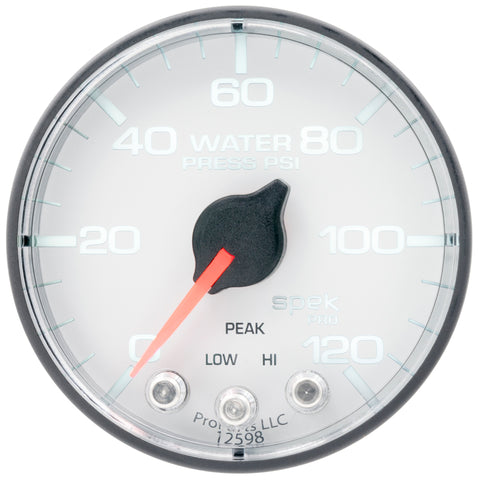 Autometer Spek-Pro 2 1/16in 120PSI Stepper Motor W/Peak & Warn White/Black Water Pressure Gauge - P345128