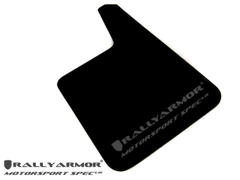 Rally Armor Universal Fit (No Hardware) Motorsport Spec Black UR Mud Flap w/ Gray Logo - MF20-MSUR-BK/GY