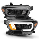 ANZO 2016-2017 Toyota Tacoma Projector Headlights w/ Plank Style Design Black/Amber w/ DRL - 111379