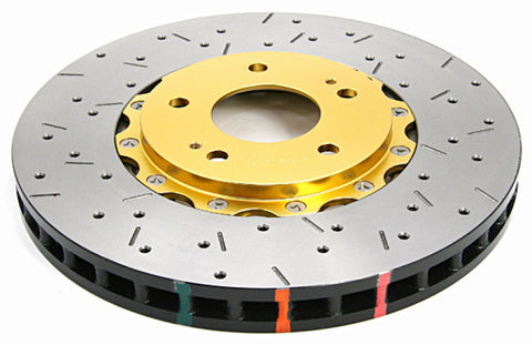 DBA 03-05 Evo 8/9 Front Drilled & Slotted 5000 Series 2 Piece Rotor Assembled w/ Gold Hat - 52218GLDXS