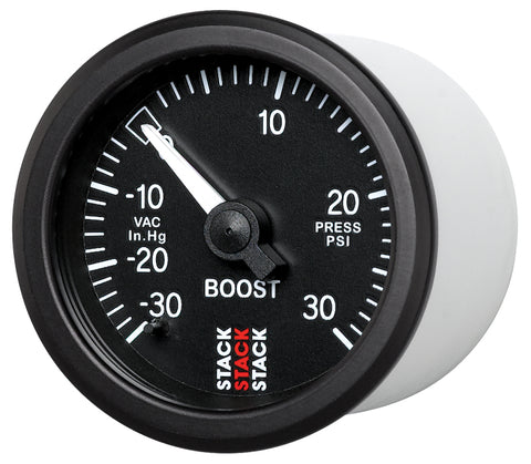 Autometer 52mm Stack Instruments -30INHG to +30PSI Mechanical Boost Gauge - Black - ST3112