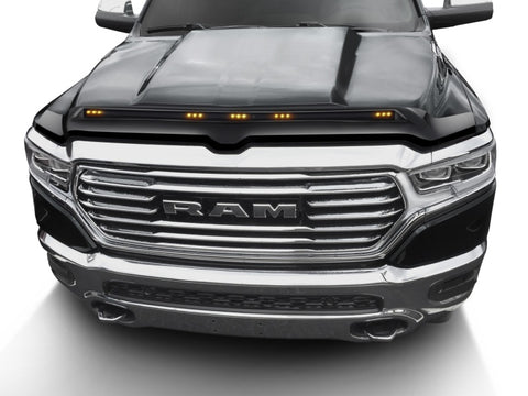 AVS 19-22 Ram 1500 Aeroskin Hood Shield Color Match w/ Lights - Diamond Black - 753163-PXJ