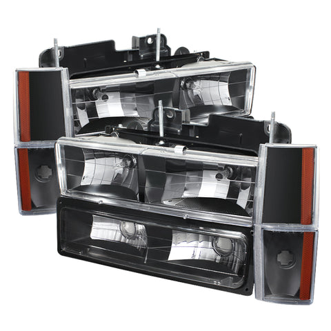 xTune GMC Yukon 92-93 Crystal Headlights w/ Corner & Bumper Black HD-JH-GMCCK88-AM-BK-SET - 5073518