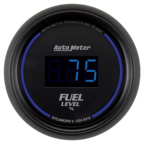 Autometer Cobalt Digital 52.4mm Black Programmable Empty-Full Range Fuel Level Gauge - 6910
