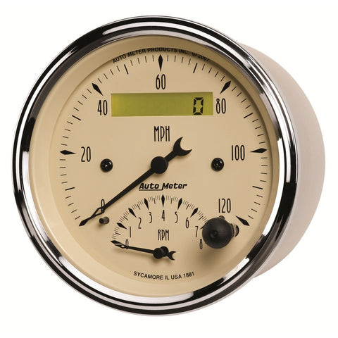 AutoMeter Gauge Tach/Speedo 3-3/8in. 120MPH & 8K RPM Elec. Program. Antique Beige - 1881