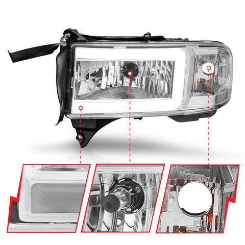 ANZO 94-02 Dodge RAM Crystal Headlight - w/ Light Bar Chrome Housing - 111555