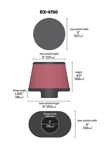 K&N Filter Universal X Stream Clamp-On 3in Flange ID 6inx8in Base 5inx5in Top 6.5in Height - RX-4750