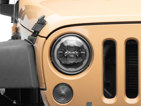 Raxiom 07-18 Jeep Wrangler Axial Series 7-Inch LED Headlights w DRL/ Black Housing - Clear Lens - J178741