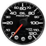 Autometer Spek-Pro Gauge Oil Press 2 1/16in 120psi Stepper Motor W/Peak & Warn Blk/Chrm - P325318